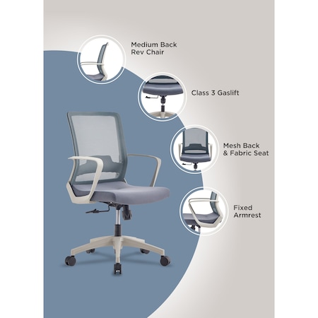 Alpha Office Chair, Fabric Seat, Fixed Armrest, Class Three Gaslift, Mesh, Black/Smoke